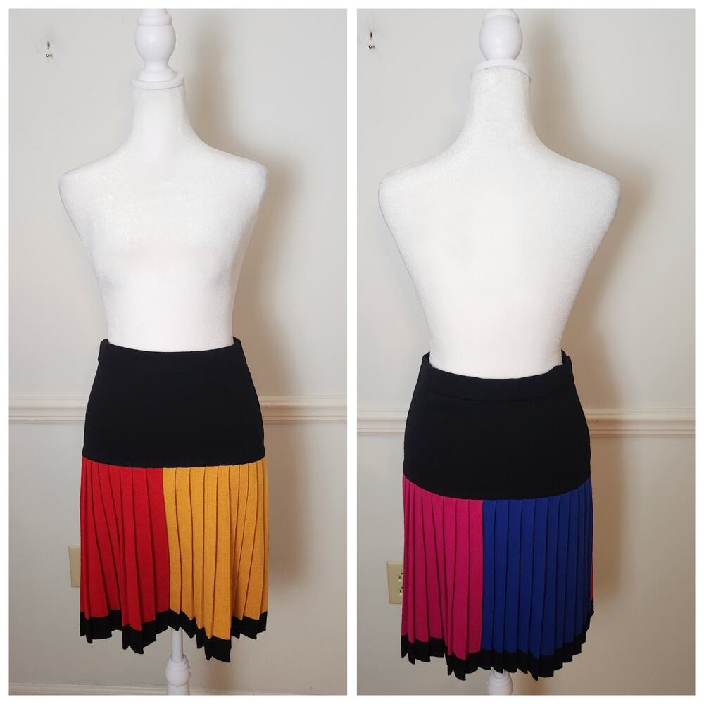 Vtg Liz Claiborne Sweater Skirt XSP XS Petite Womens Colorblock Pleated Wool Bld